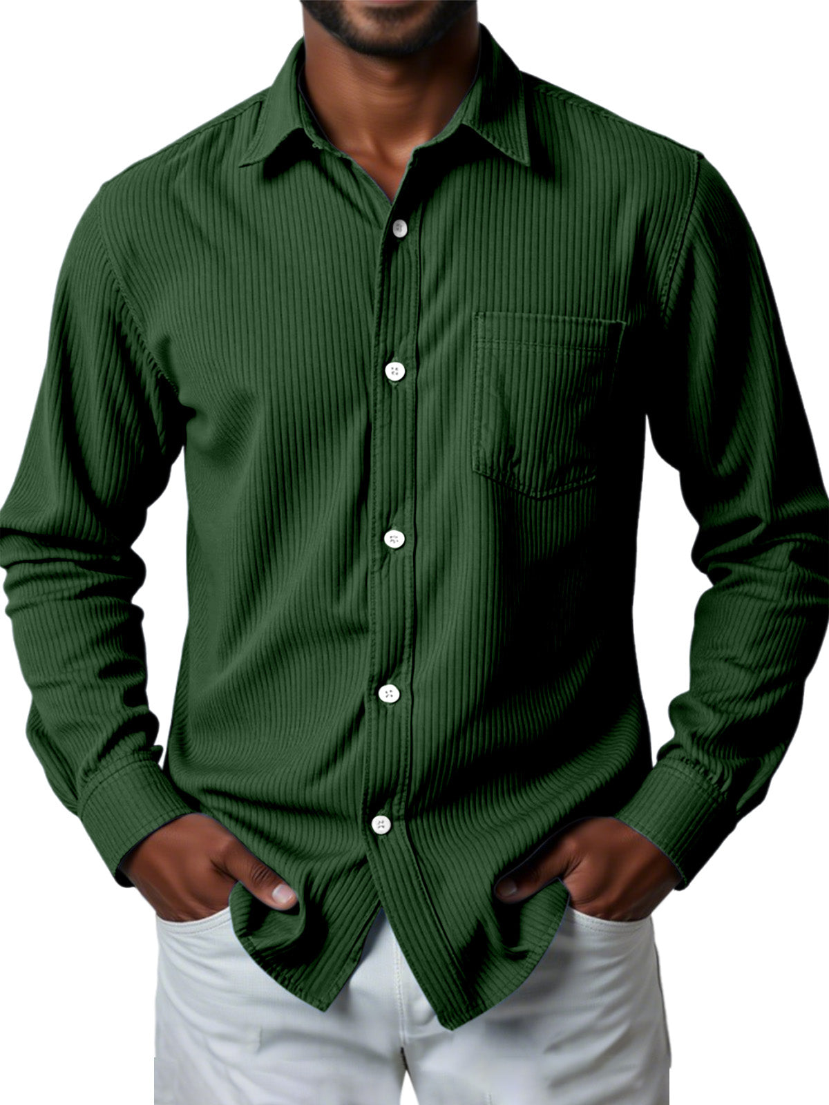 Men's Casual Solid Color Pit Striped Long-sleeved Shirt