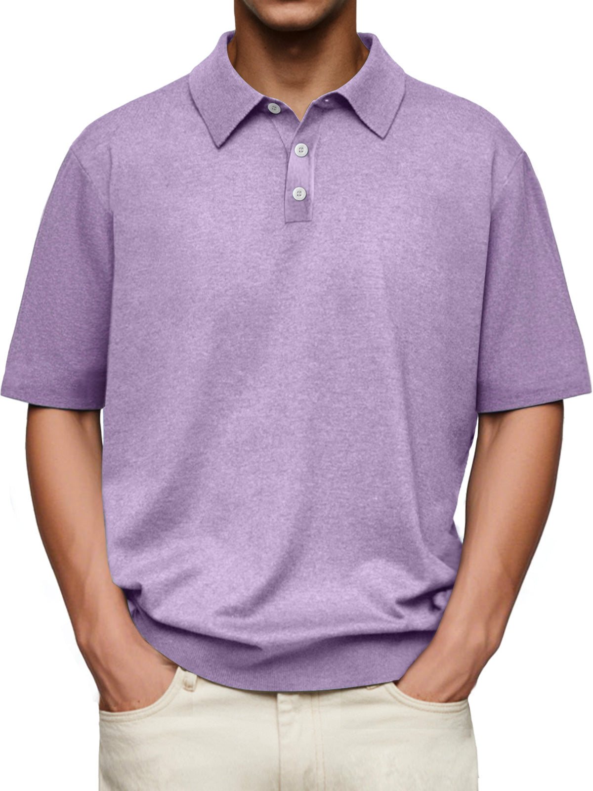 Men's Daily Lapel Button Casual Solid Color Comfortable Short-sleeved Polo Shirt