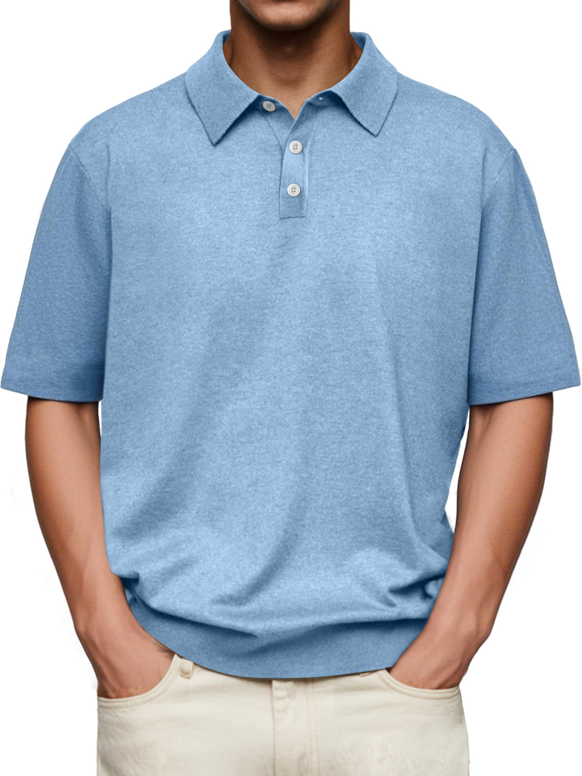 Men's Daily Lapel Button Casual Solid Color Comfortable Short-sleeved Polo Shirt