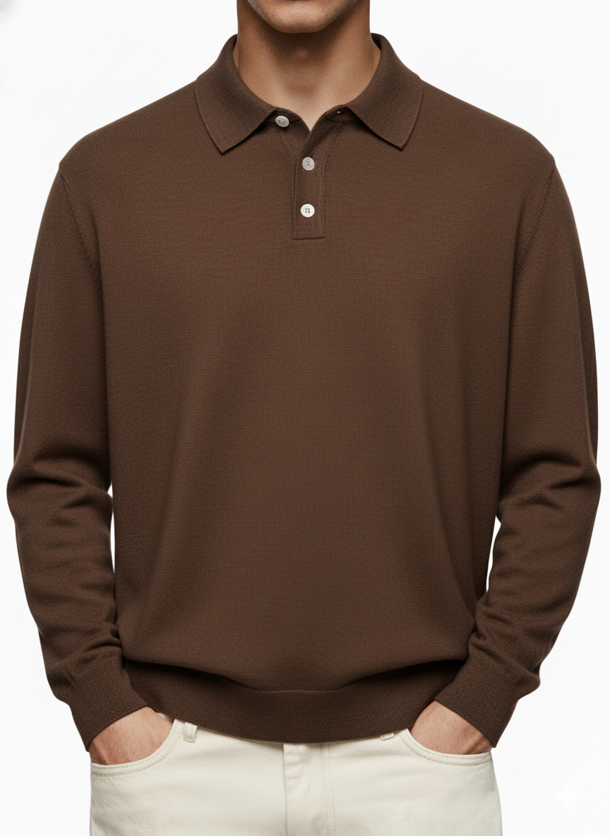Men's Casual Button Long Sleeve Cashmere Polo Sweater