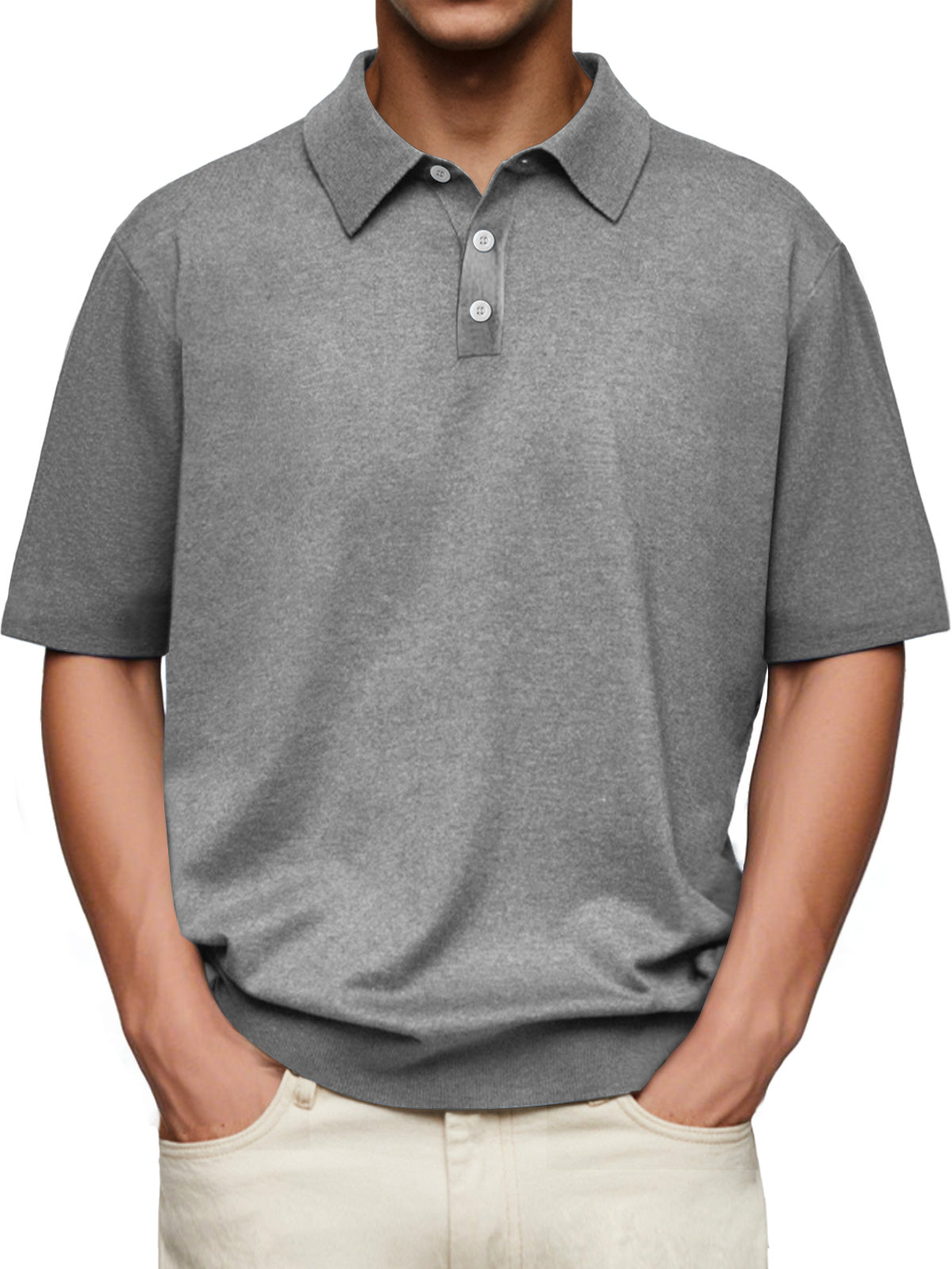 Men's Daily Lapel Button Casual Solid Color Comfortable Short-sleeved Polo Shirt